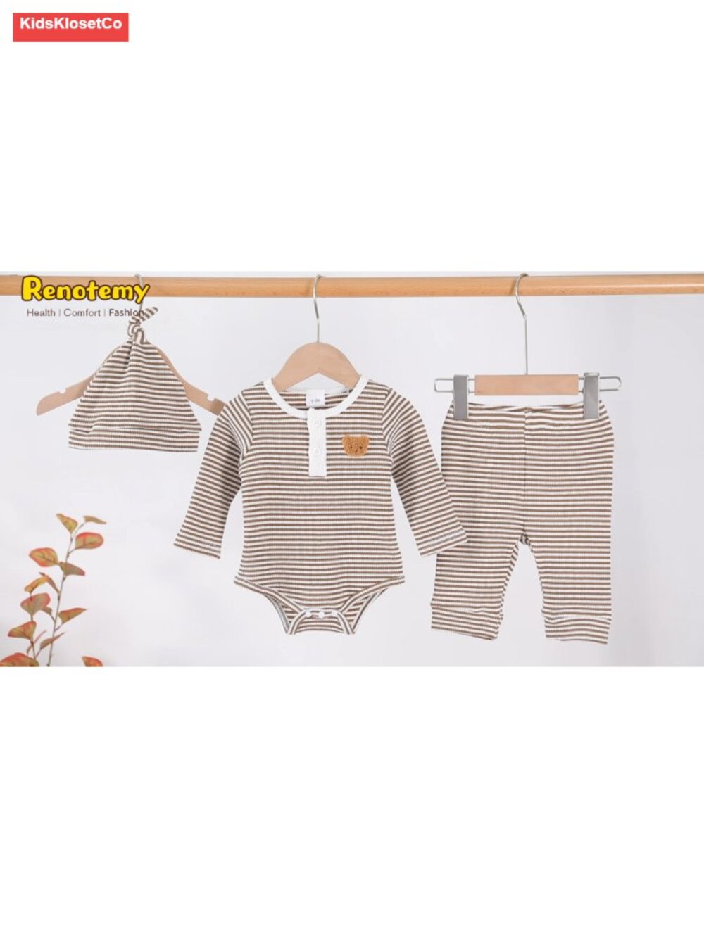 Baby Romper Pants Set Long Sleeve Ribbed Knit Colorblock 3-Piece Outfit - Picture 6 of 6